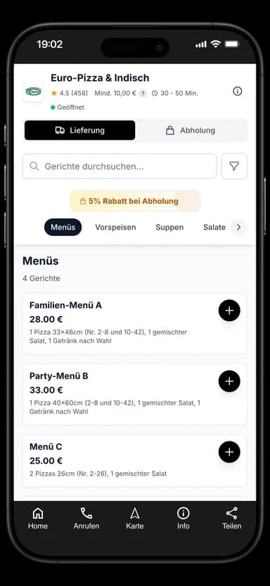 Euro-Pizza & Indisch App
