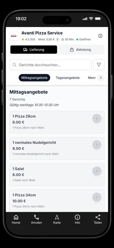 Avanti Pizza Service App