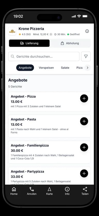 Krone Pizzeria App