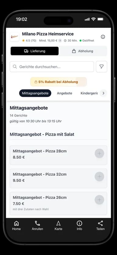 Milano Pizza Heimservice App