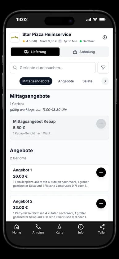 Star Pizza Heimservice App