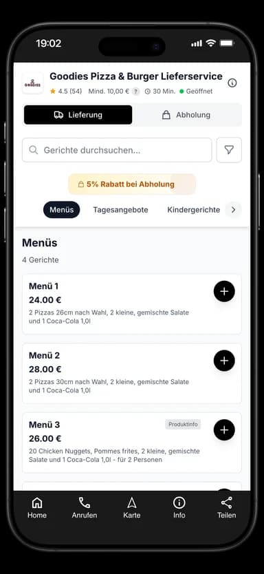 Goodies Pizza & Burger Lieferservice App