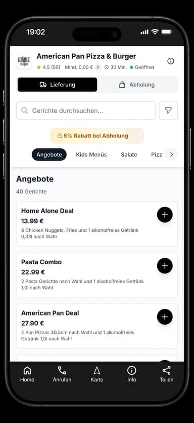 American Pan Pizza & Burger App