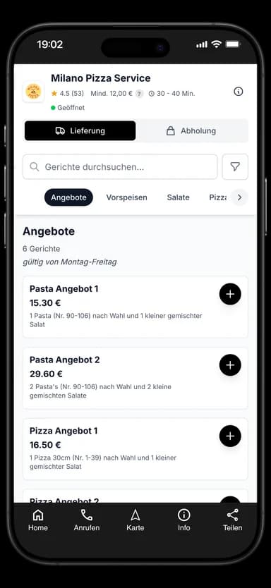 Milano Pizza Service App