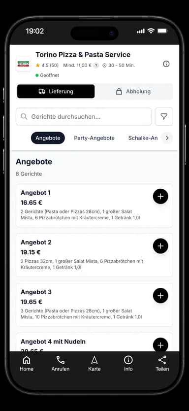Torino Pizza & Pasta Service App