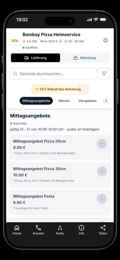 Bombay Pizza Heimservice App