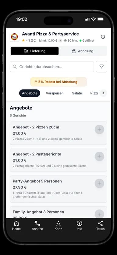 Avanti Pizza & Partyservice App